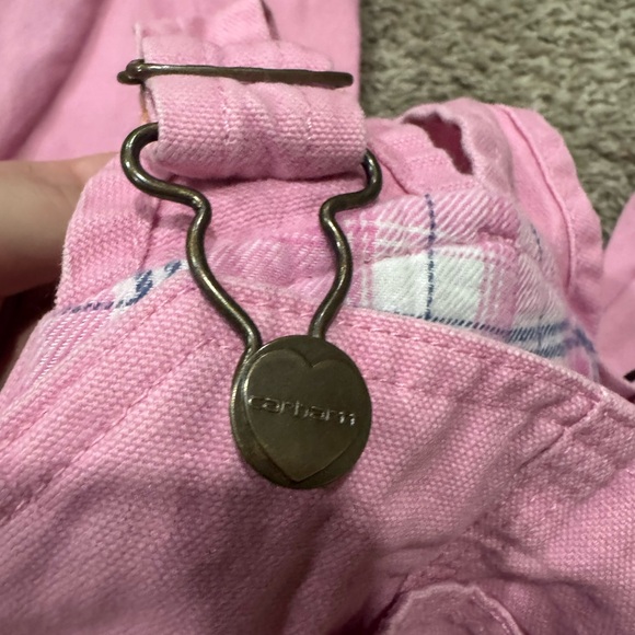 Toddler Carhartt Pink Plaid-Trim Cotton flannel lined Overalls - Picture 4 of 9